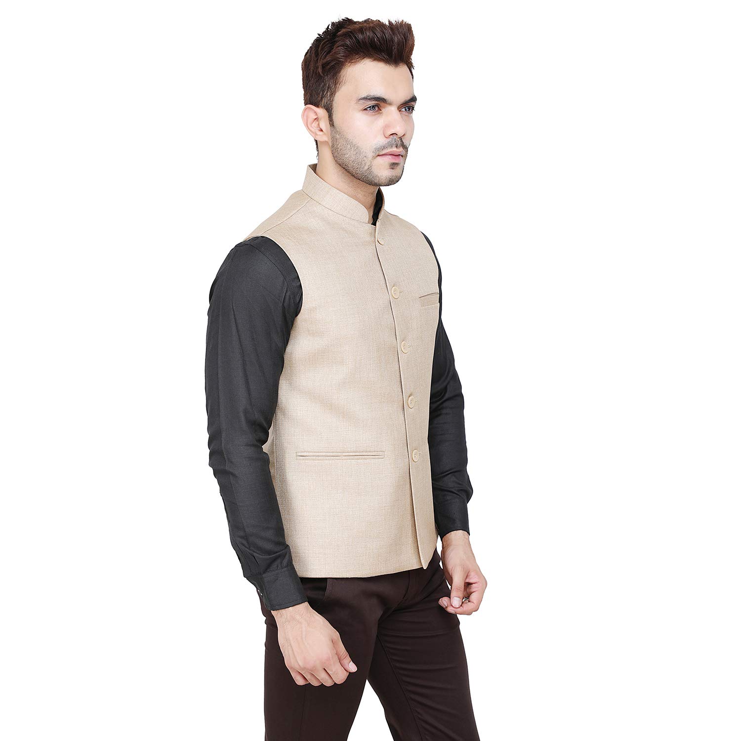 Badoliya & Sons Men's Designer Jute Nehru Jacket/Waist Coat (Beige, 40) - Image 3 thumbnail