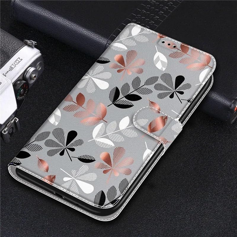 Image of Dkandy for Motorola Edge 60 Fusion Printed PU Leather Magnetic Wallet Case Flip Cover for Motorola Edge 60 Fusion (Grey with Leaves)