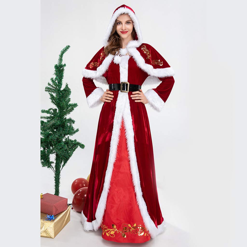 Costume de Noël Fête Robe Vêtement Déguisement Mère Noel Cosplay pour Femmes Cape Rouge