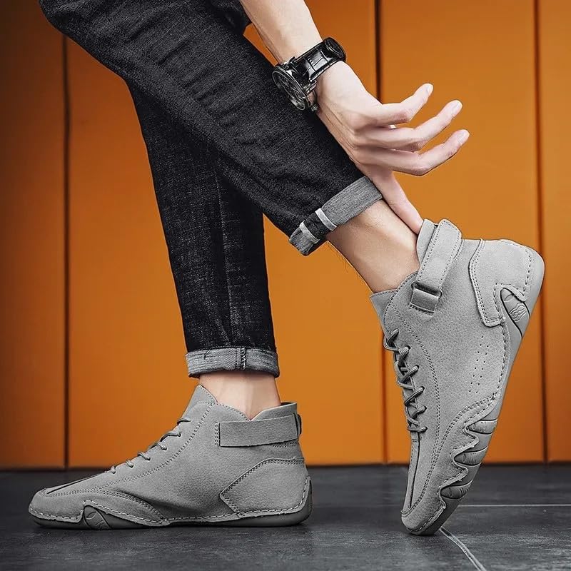 Image of Zixer Deebeck Explorer Wide: Extra-Wide Designed Barefoot Ankle Boots for Outdoor, Biking & Commuting Men's Suede Velcro Leather Casual Sneakers Vol-2