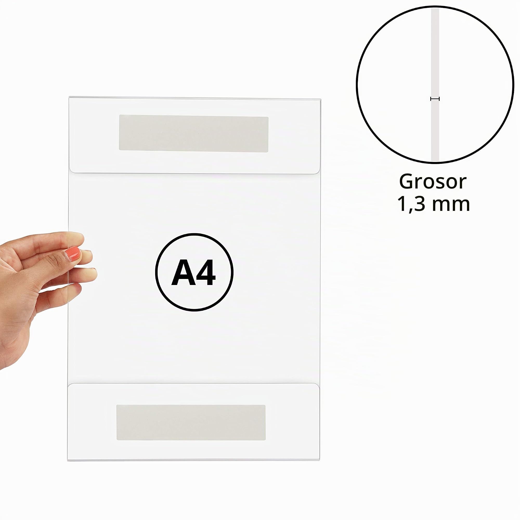Kurtzy Expositor A4 Adhesivo (Pack de 5) Soporte Universal de Pared - Soporte Cartel Resistente a Quebrarse y Arañazos - Marco Acrílico Transparente - Oficina, Tienda, Restaurante – Sin Taladrar