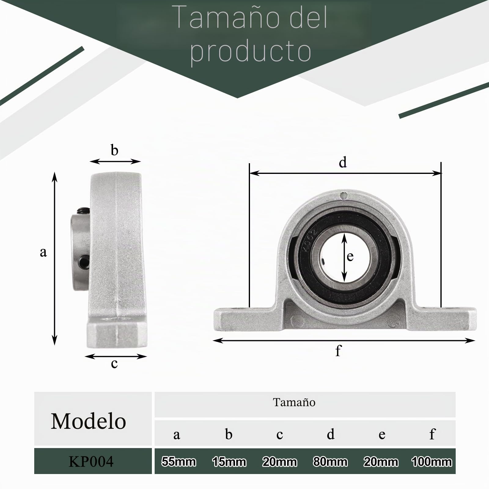MIVIDE 8 unidades de rodamientos KP004 de 20 mm, cojinete de rodamiento, cojinete de aleación de zinc
