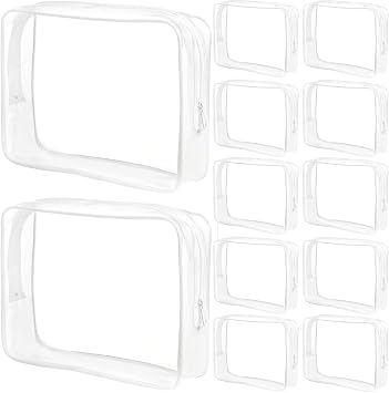 Coloch 12Pack Clear Plastic Cosmetics Bag, Toiletry PVC Zipped Makeup Pouch Waterproof Portable Carry Bag TSA Approved for Vacation, Travel Bathroom Organizing, for Men Women Gift