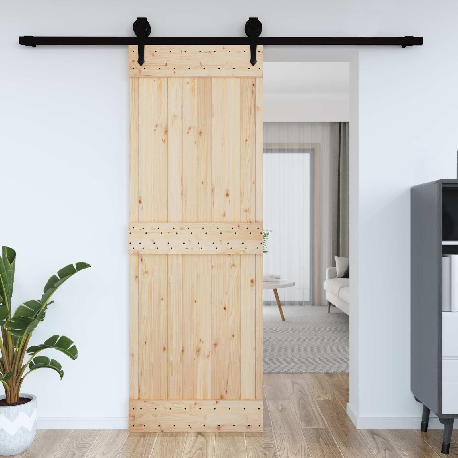 Drzwi z litego drewna sosnowego, 80 x 210 cm, surowe drewno sosnowe, minimalistyczny design do wnętrz