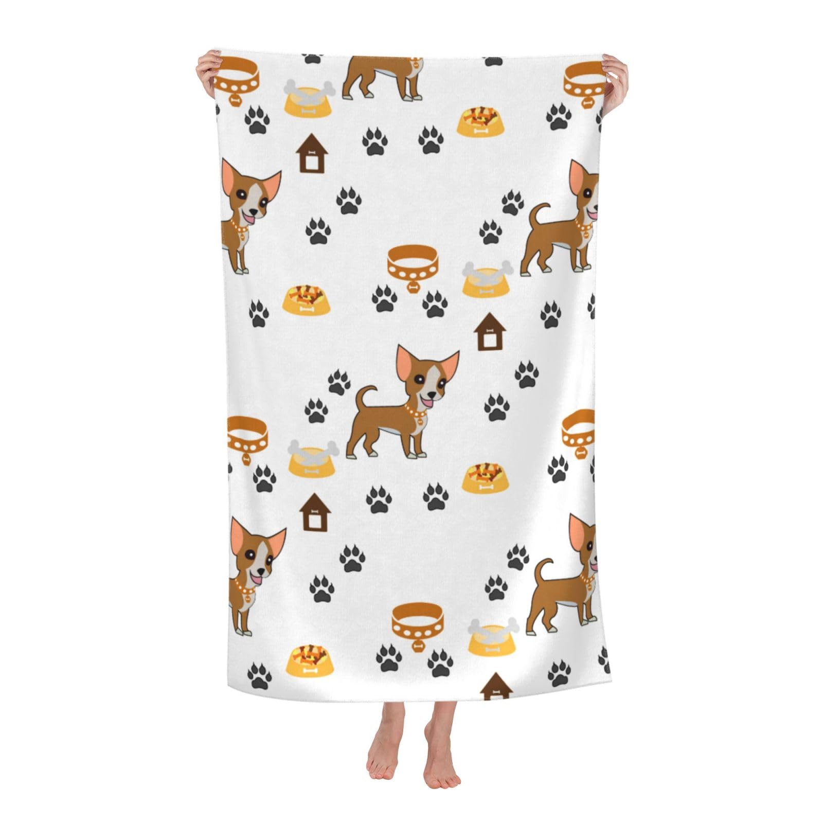 LSRCPD Beach Towel Chihuahua Dog Paw Print Microfiber Beach Towels Blanket Oversized Tropical Big Extra Large XL Pool Towels Quick Dry Sandproof for Women Girls Kids