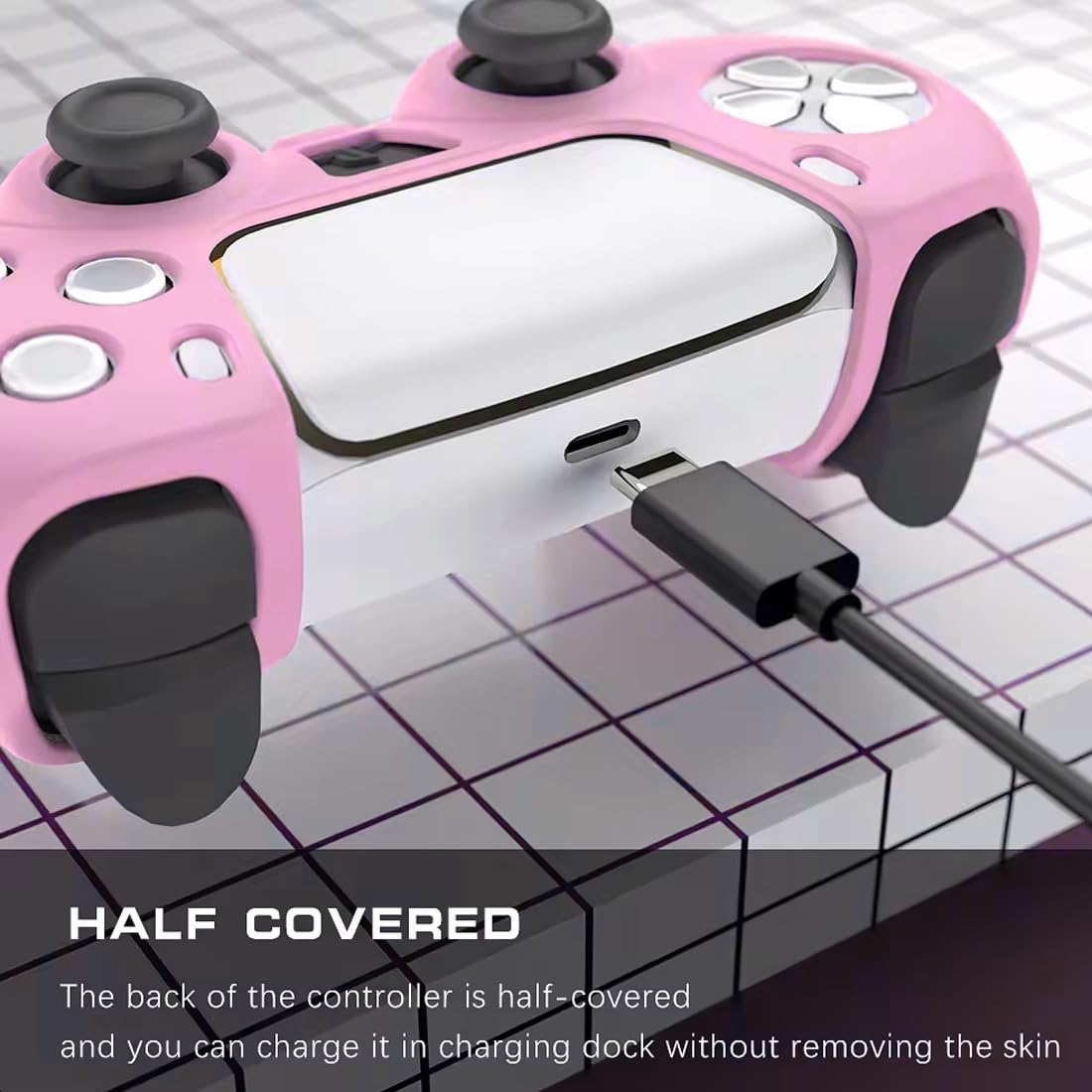 VPOUERY 3 Pezzi Per Controller PS5 Set di impugnature per la pelle Custodia protettiva in silicone antiscivolo per Playstation 5 Kit di accessori per controller wireless Fornito con 6 keycaps