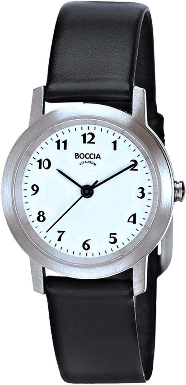 Boccia Damenuhr Analog Quarz mit Lederarmband, weiss (weiss/schwarz) – 3291-01