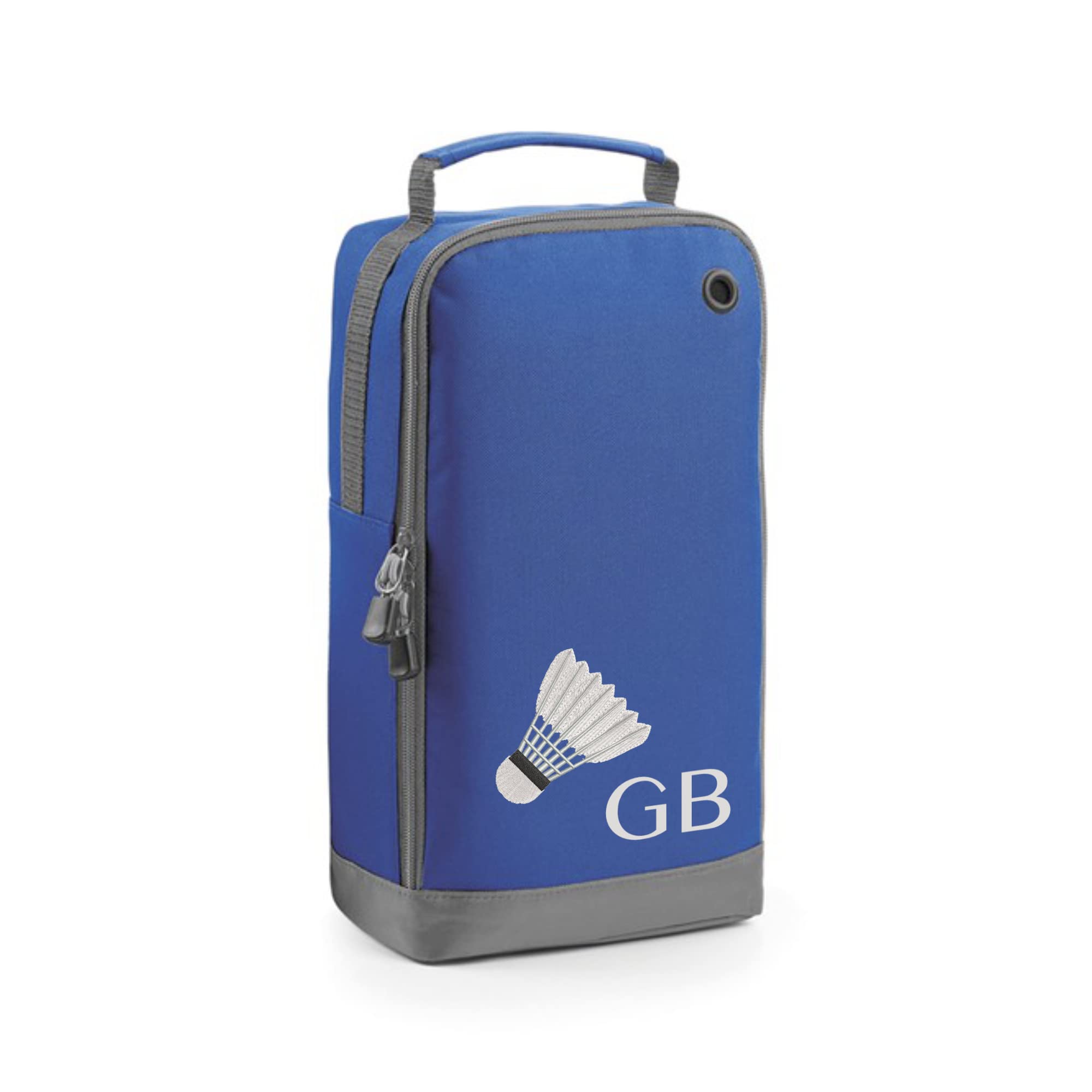 Badminton Shoe Bag Personalised with Embroidered Initials - Monogrammed Badminton Logo (Royal Bue)