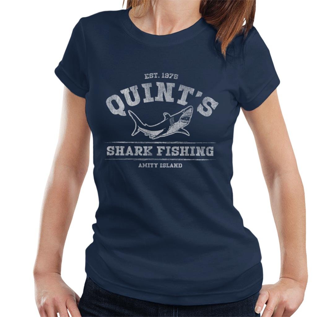 Jaws Quints Shark Fishing Women's T-Shirt Navy Blue