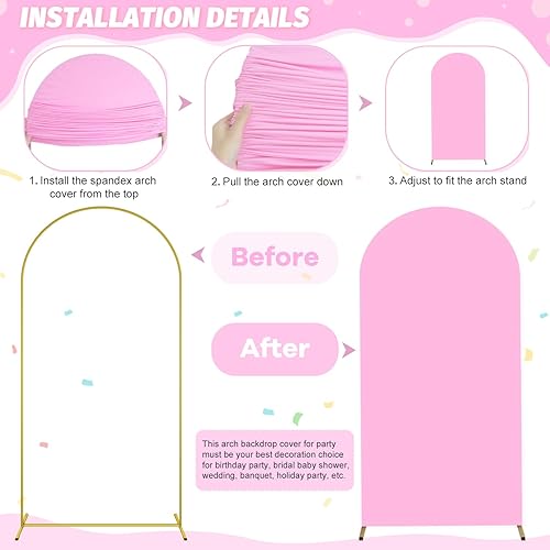 Miniatura 4 de Cubierta de arco de boda rosa de 2.1 x 5 pies, cubierta de fondo de arco circular de elastano, cubierta de arco superior redonda ajustada para