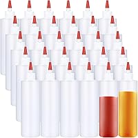 Yaomiao 30 Pack 16oz Leakproof Squeeze Bottles with Red Tip Caps - Reusable Plastic Squirt Bottles for Ketchup, Sauces, Oil & Crafts