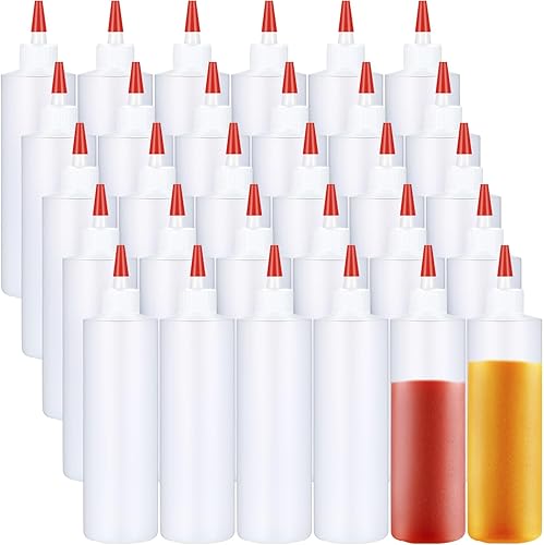 Yaomiao Paquete de 30 botellas de plástico de 16 onzas para condimentos, salsas, botellas vacías a prueba de fugas, recipientes para chorros con