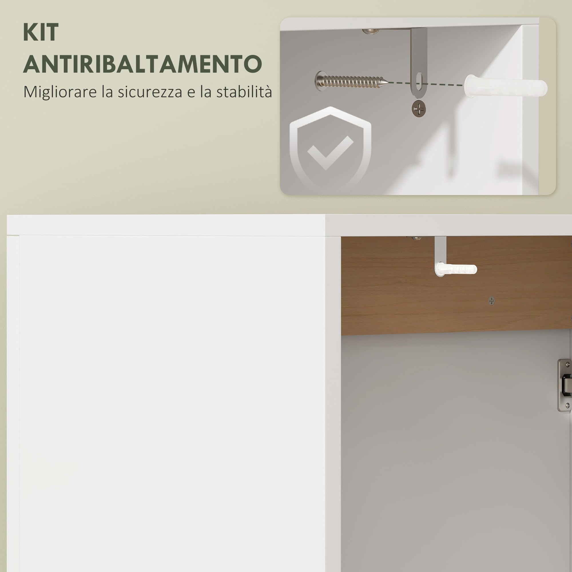 HOMCOM Mobile Sottolavabo per Bagno con Armadietto a 2 Ante Ammortizzate, Mobiletto Sottolavabo con Intaglio a U, Salvaspazio, Adatto a Lavabi senza Colonna, 60x35x57.9 cm, Bianco