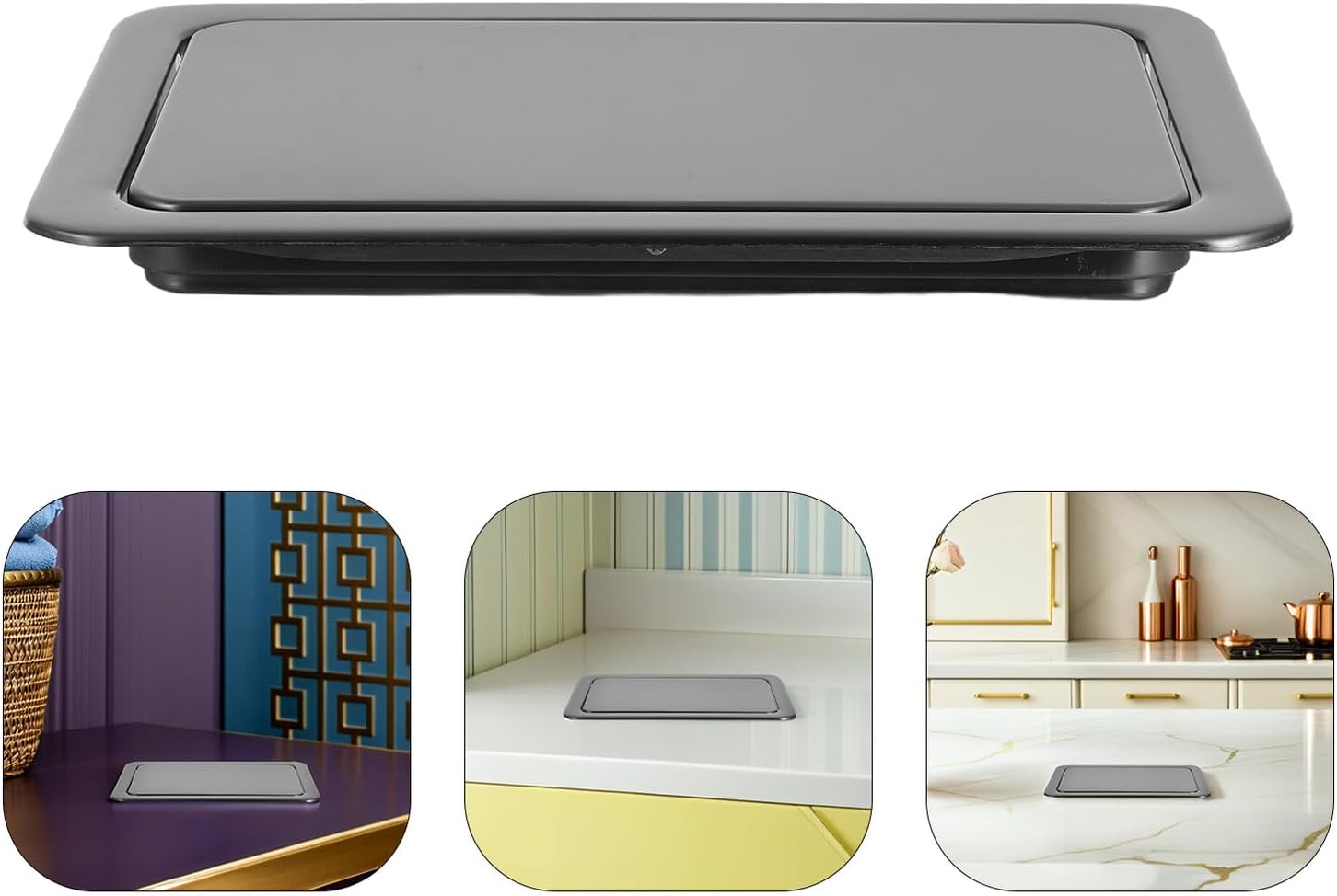 GALPADA Stainless Steel Embedded Trash Can Lid with Swing Flap, Kitchen Sink Wastebasket Cover, Concealed Countertop Waste Bin Lid for Home and Bathroom Use, Gunmetal Gray 430 Material