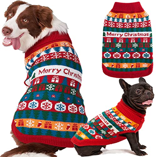 Pet Dog Sweaters Costume for Christmas Dog Clothes Jumper, Soft Knit Dog Sweater for Small Medium Large Dogs, Etechydra Winter Warm Christmas Dog Cat Coat Pajamas Red S-M