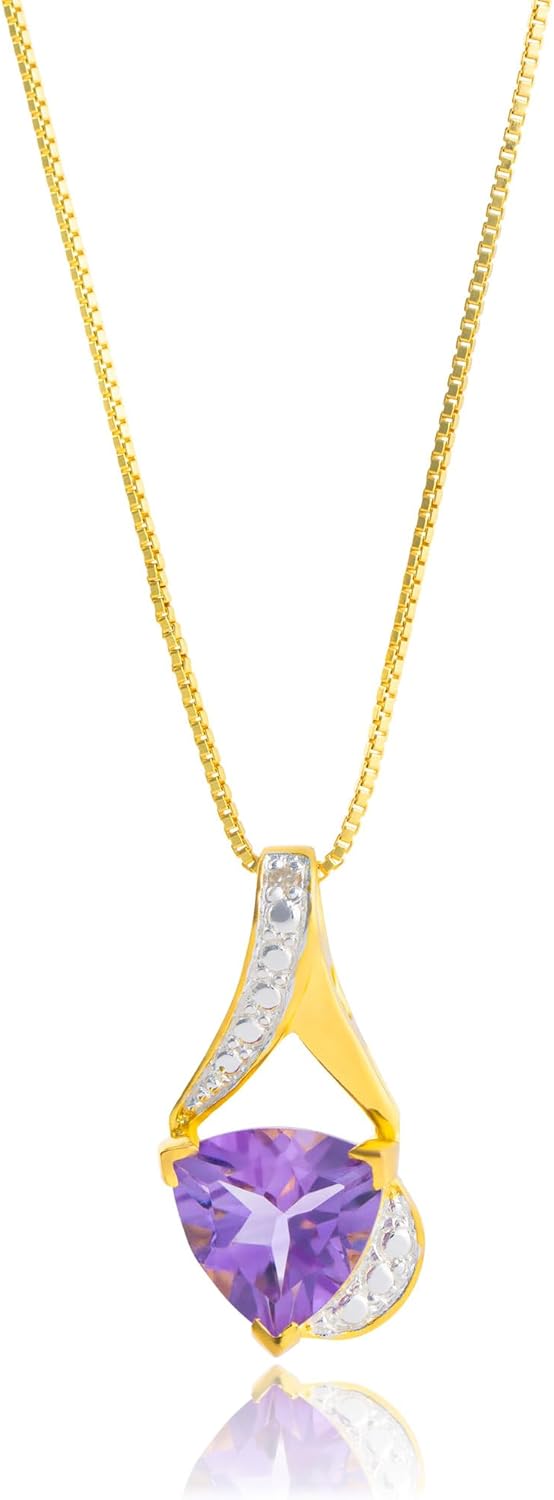14k White Gold 8mm Cushion Cut Birthstone Solitaire Pendant Necklace for Women with 18 inch Box Chain by MAX + STONE