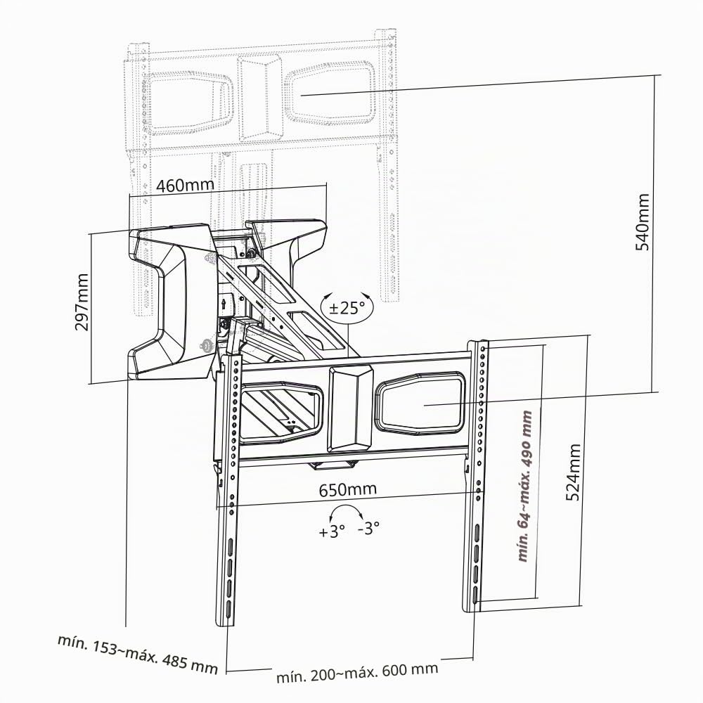 myWall HP60L - Soporte de Pared motorizado para Pantallas Planas de 37" a 70" (94-178 cm), Capacidad de Carga de 35 kg, motorizado, Mando a Distancia Giratorio