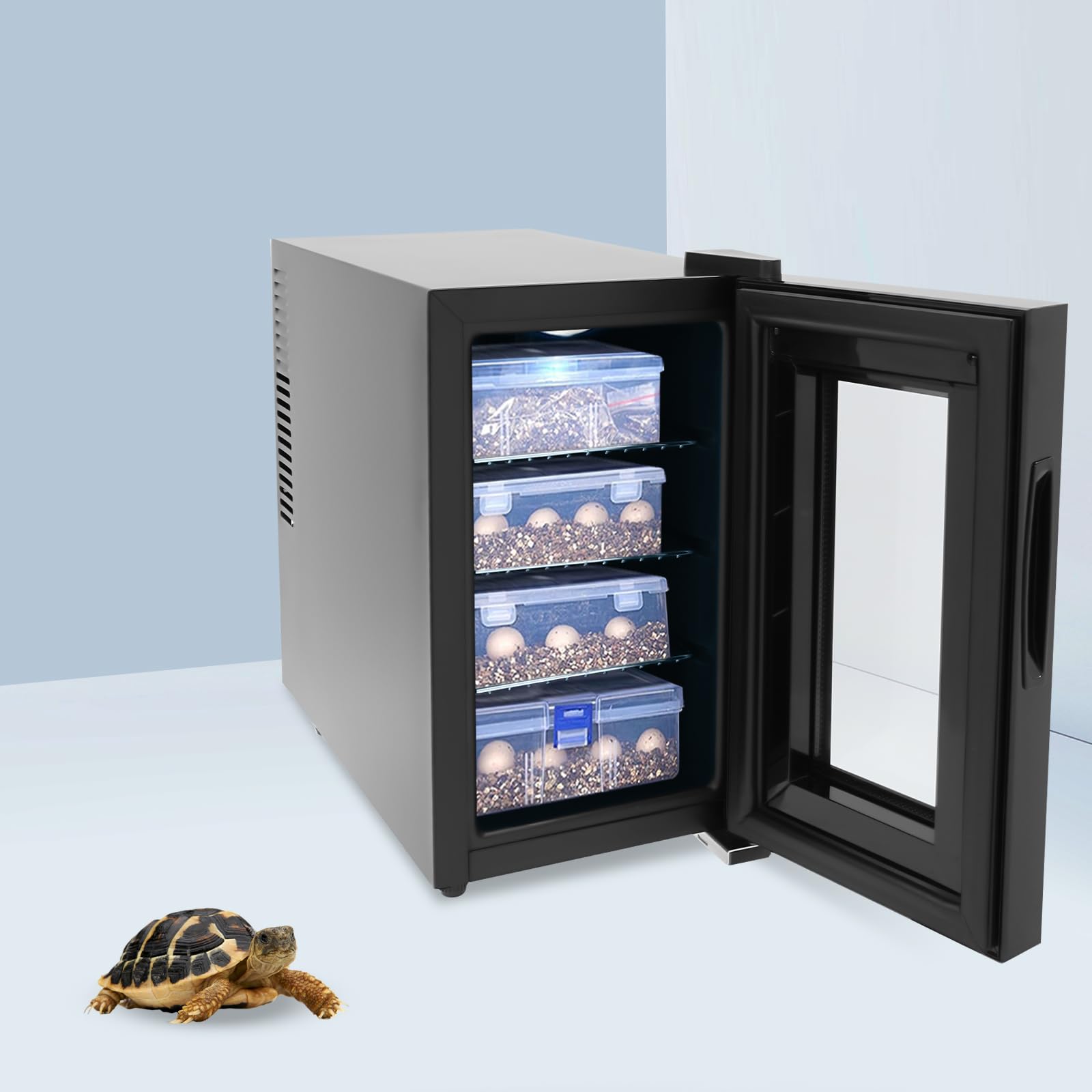 FXEIPOL Reptile Egg Incubator 23L/6.08Gal Black Reptile Egg Incubator 50-104°F Heating and Cooling Reptile Incubator with Control Panel Pet Incubator Box for Lizards, Snakes, Maned Lions