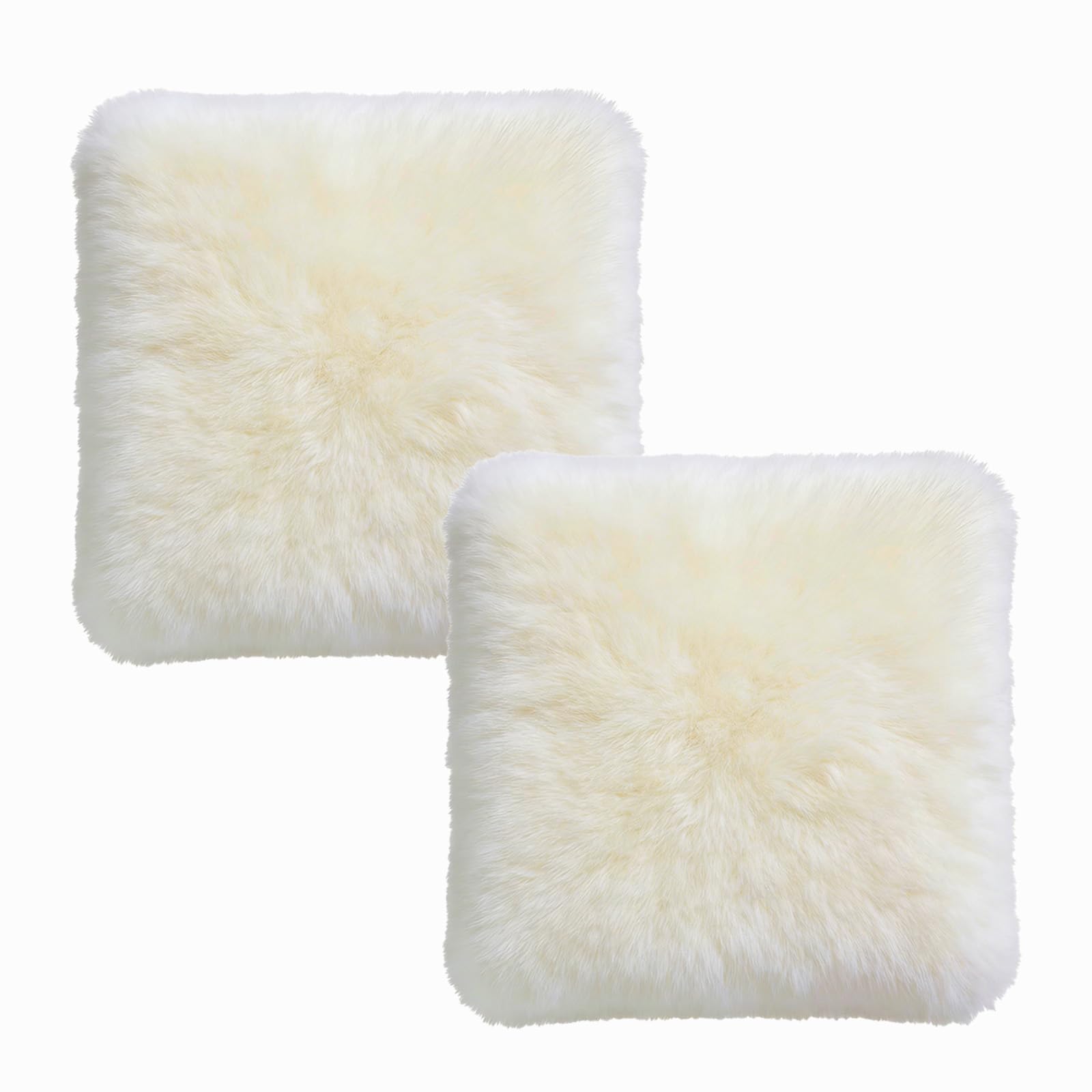 Square Fur Wool 2 Pack Sheepskin Chair Cushion 18x18 Cream White