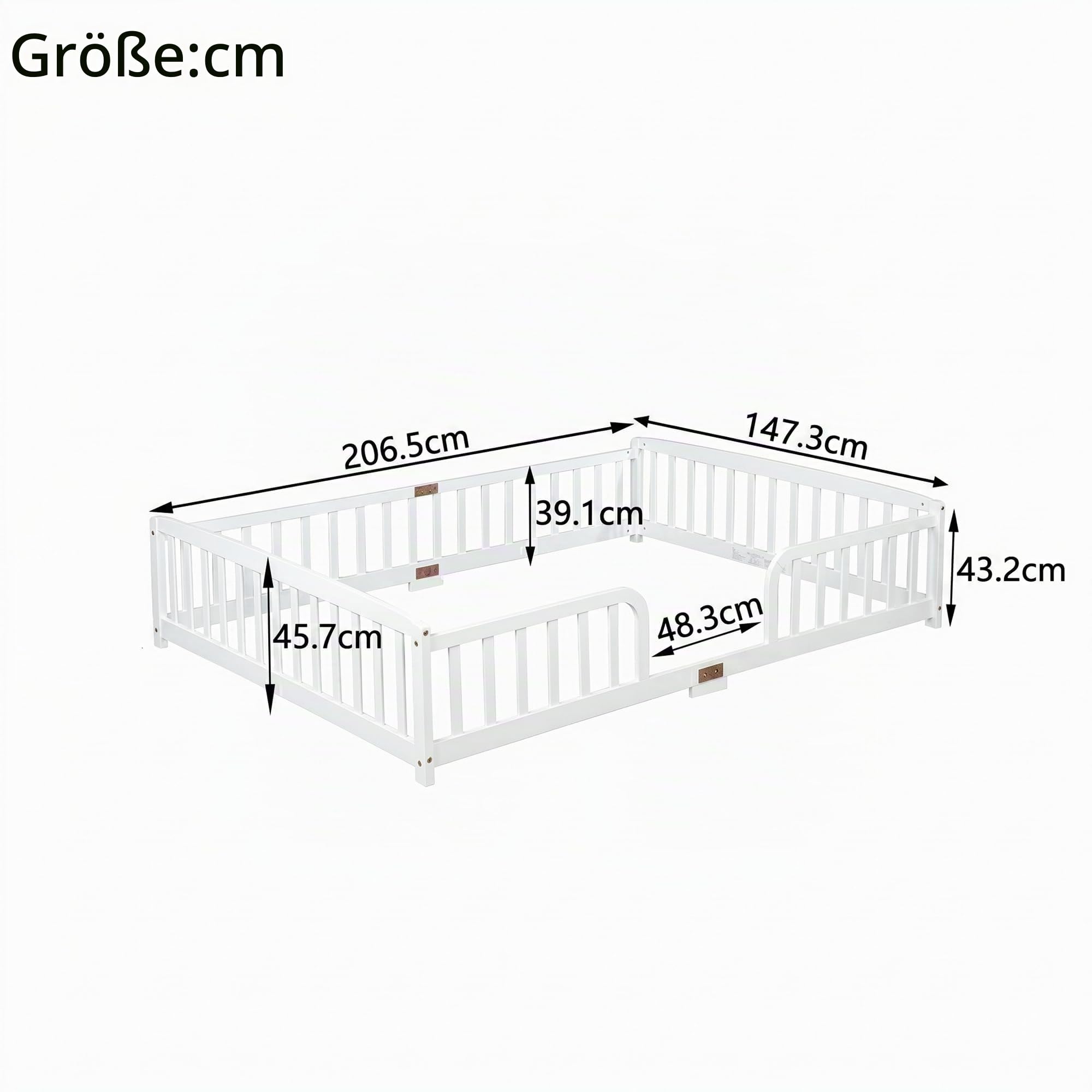 Bellemave Kinderbett Bodenbett 140x200 mit Rausfallschutz, Kiefer, Weiß