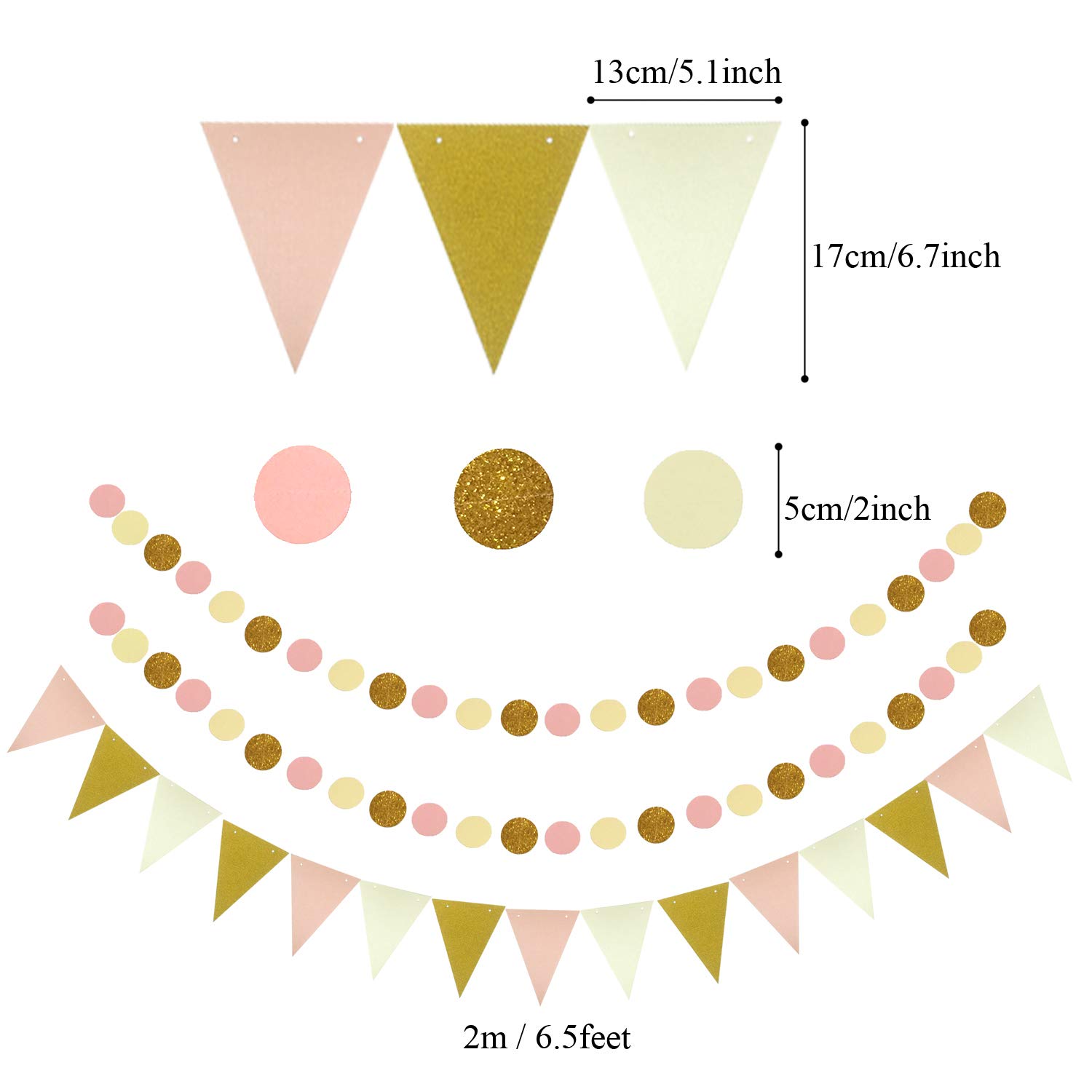 ZERODECO Party Decoration, 21 Pcs Pink and Rose Red Hanging Paper Fans, Pom Poms Flowers, Garlands String Polka Dot and Triangle Bunting Flags for Birthday Parties Bridal Showers Baby Showers Wedding