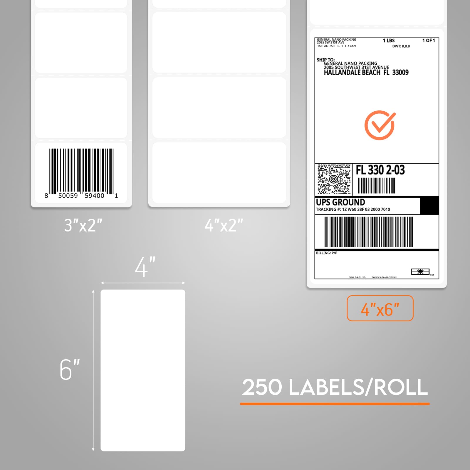 Premium General Nano Packing Thermodirektversand-Etiketten, Rolle für kleine Unternehmen, E-Commerce, kompatibel mit Rollo, Zebra, Munbyn Druckern, 4 Rollen, 4 Stück