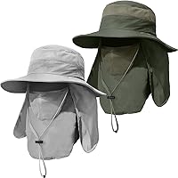 Vista 11 de Sombrero de pesca de ala ancha para hombre, 2 piezas, protección solar UPF 50+, extraíble, solapa para cara y cuello