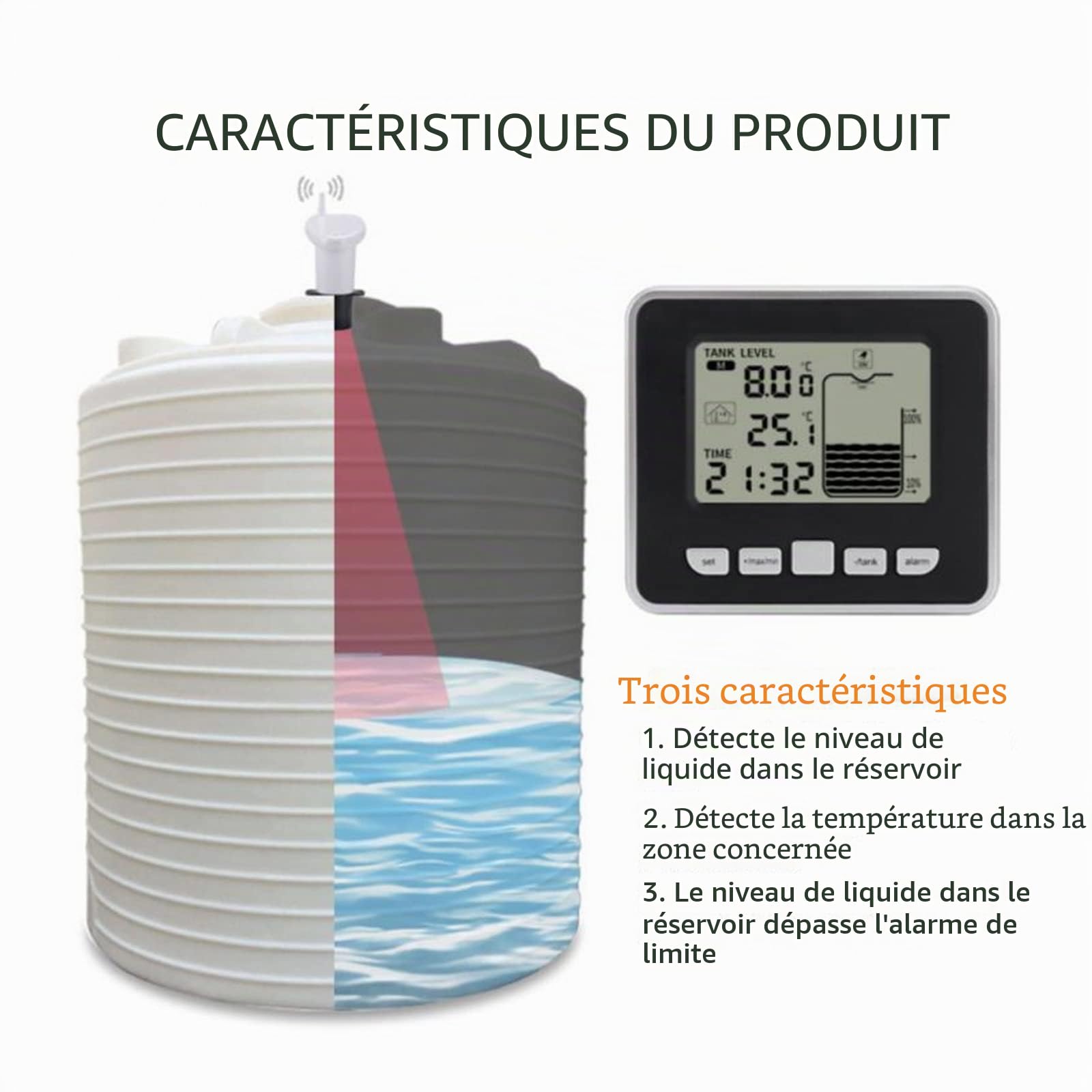 Jauge cuve fioul, Capteur transmetteur multifonction Mini réservoir d'eau liquide profondeur niveau mètre ultrasons sans fil nouvelle jauge de niveau d'eau,pour voitures et motos