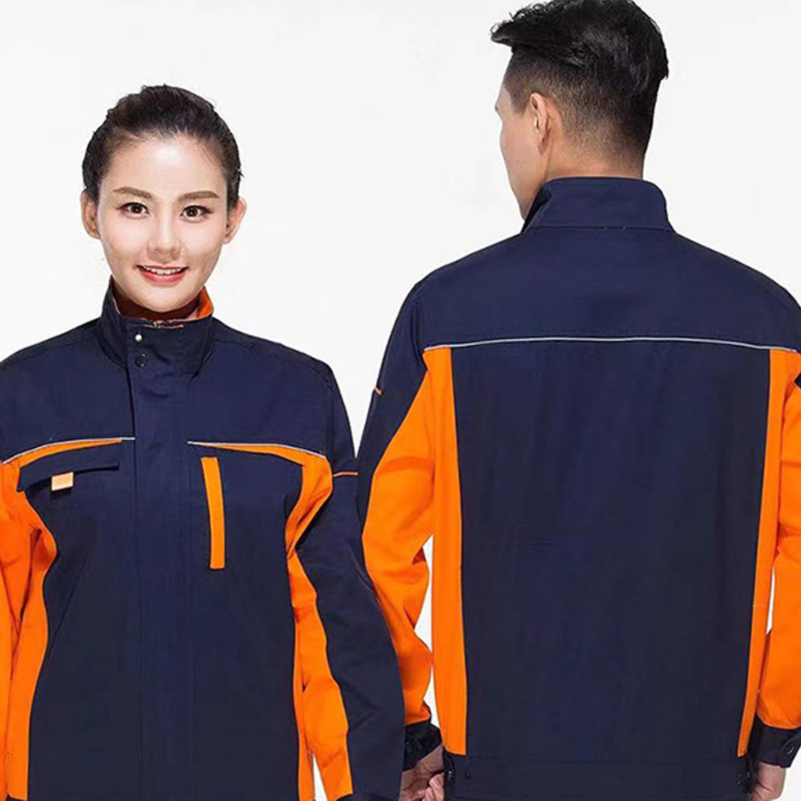 Manga Larga Overol Zip Front Jacket & Traje De Trabajo Con Bolsillos Múltiples