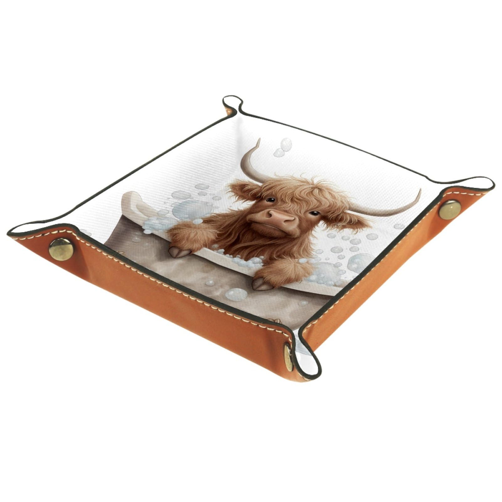 VAPOKF Highland Cattle Dice Trays Quadrilateral Dice Folding Tray Microfiber Leather Holder for Table Games RPG DND, 20.5 × 20.5 cm