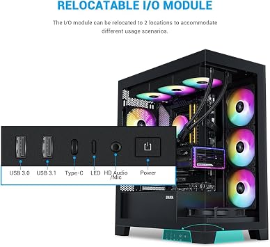 SAMA V50 Full View Glass ATX Gaming PC Case, 4 ARGB PWM Fans, USB-C Black