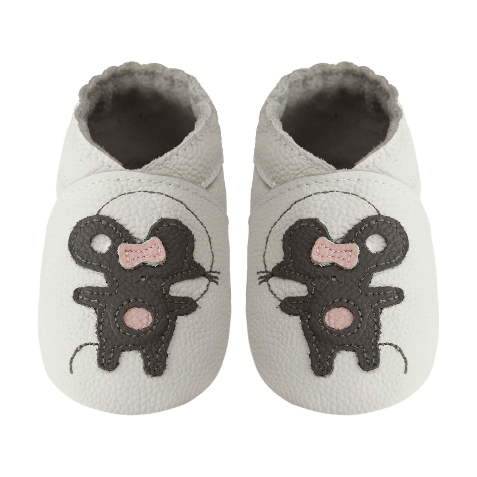 mepiq Toddler Moccasins Baby Shoes with Suede Sole, Soft Leather Anti Slip Crib Walking Baby Shoes Suitable for Indoor First Walking Mouse - White 0-6Months