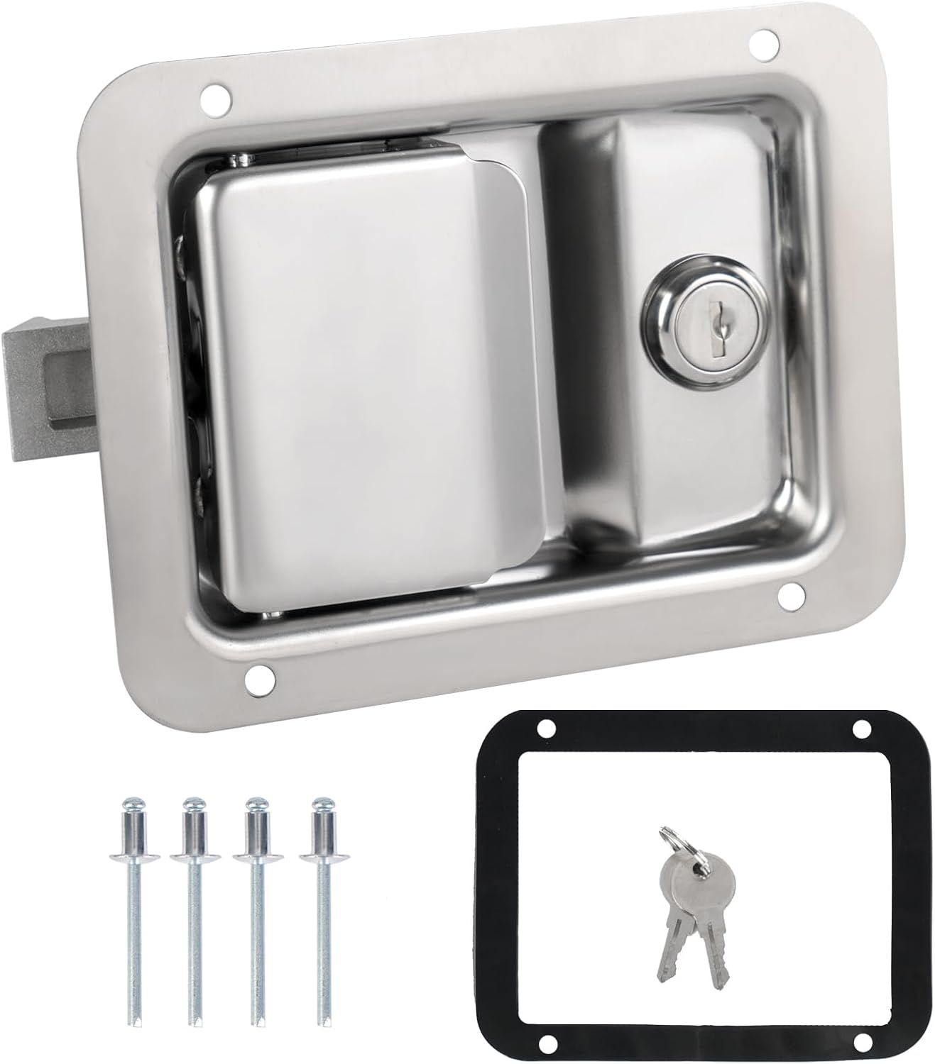 Truck Tool Box Latch with Highly Polished Replacement Stainless Steel Toolbox Paddle Lock Replacement Handle with Keys and Gaskets for Truck, RV, Trailer, UTV, ATV Box,Campers