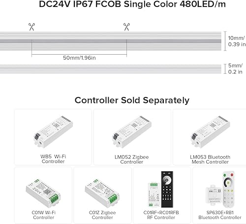 Miniatura 5 de BTF-LIGHTING FCOB COB - Tira de luz LED de neón flexible de alta densidad IP67, impermeable, 16.4 pies, DC24V, luz diurna blanca, 6000 K, 480 LEDm,