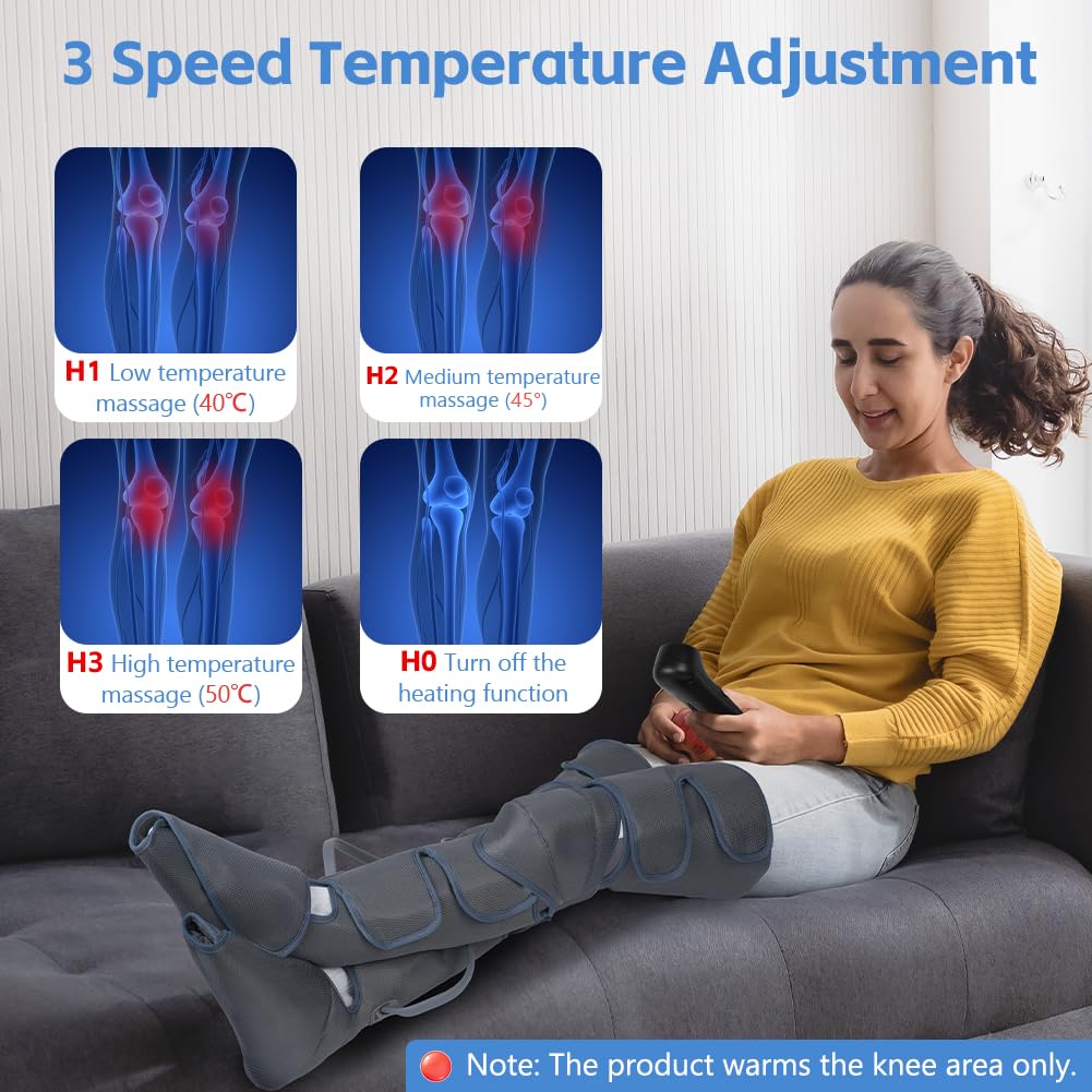 Aolso Massaggiatore per gambe, massaggiatore per ginocchia con calore, massaggiatore per polpacci con compressione dell'aria, stivali da massaggio per dolori e circolazione sanguigna, 3 modalità e 5
