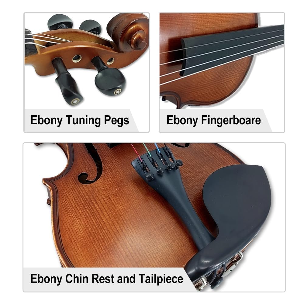 Violín eléctrico 4/4 de tamaño completo para zurdos para principiantes con funda de cuerdas adicionales y arco diseñado a la moda de arce y abeto