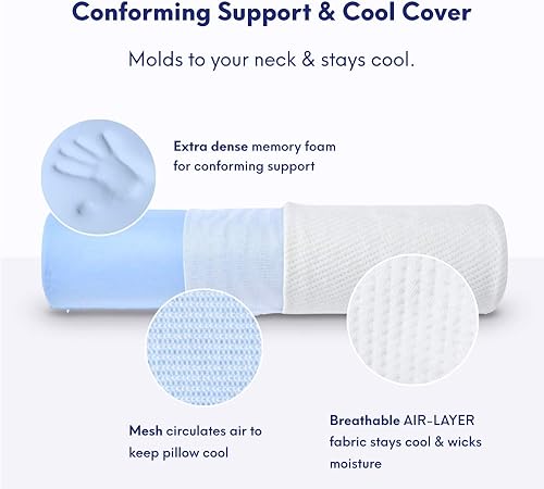 Miniatura 4 de C CUSHION LAB Almohada enrollable para aliviar el cuello, cojín redondo de espuma viscoelástica extra densa para apoyo cervical, espondilosis,