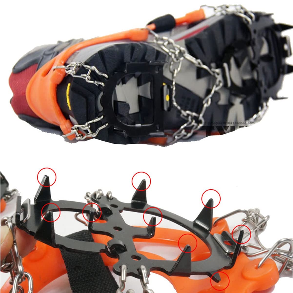 Garras de hielo antideslizantes de 12 dientes, crampones de hielo con flexibilidad, tacos de hielo de acero, pinzas de tracción de hielo for zapatos y botas for senderismo, camping, montañismo (1 par)