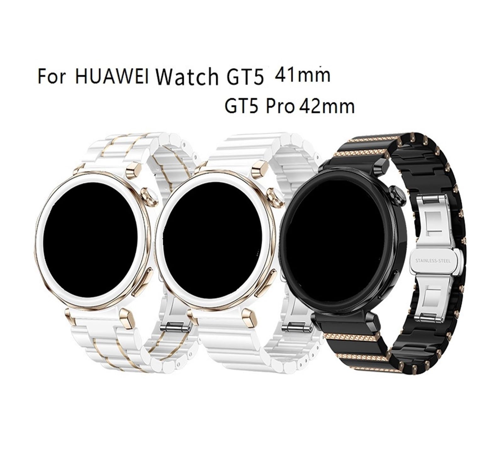 18 mm Keramikarmband for Huawei Watch GT5 Pro 42 mm/GT5 41 mm, Damen-Ersatzarmband, Edelstahl-Schnalle