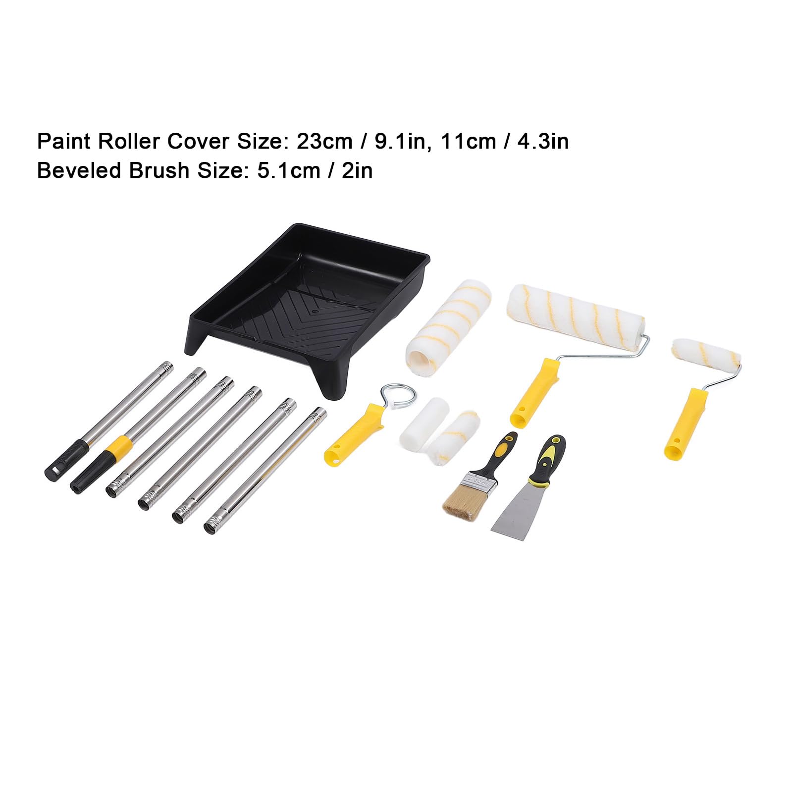 Professal - Set di rulli per pittura con rulli di ricambio, aste in acciaio inox, vassoio in metallo, strumenti per pareti, soffitti e applicazioni in pelliccia