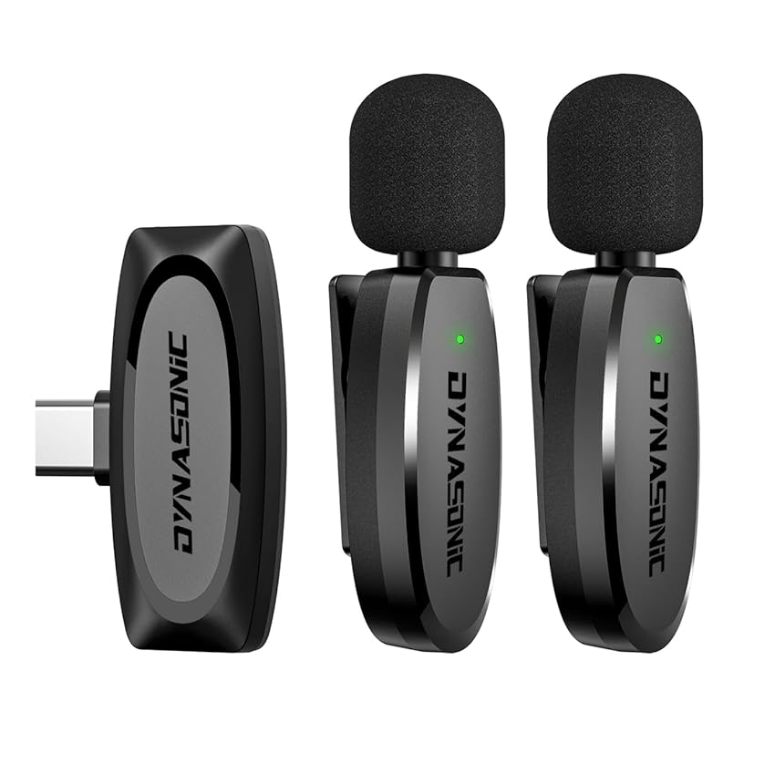 Immagine del prodotto DYNASONIC DM-Pro 02 Pack (2a generazione) 2 microfoni wireless professionali Android Type C. Microfono Lavalier Lavalier per cellulare (2,4GHz) Facebook Tiktok Video Vlog Youtube