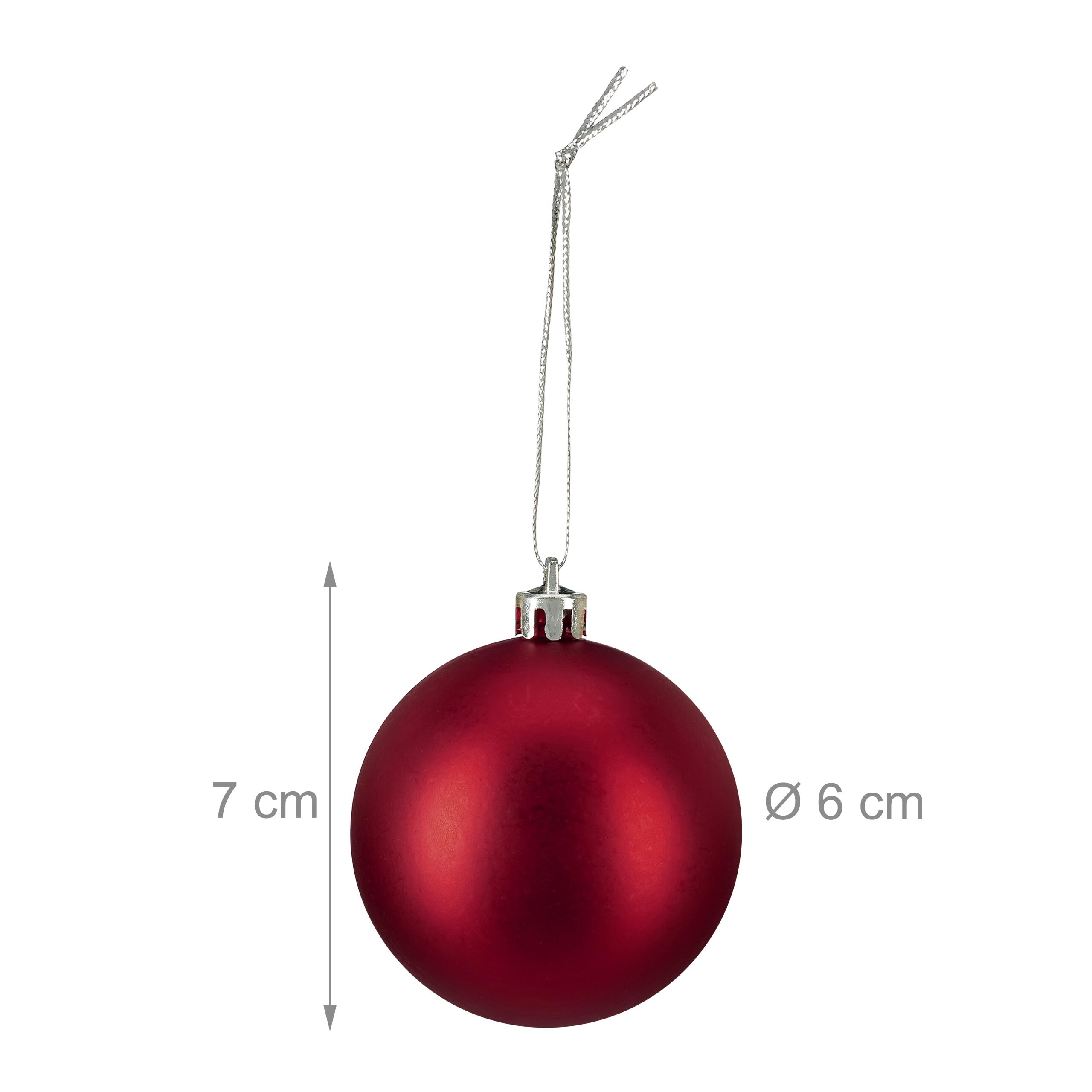 Relaxdays Boule de Noël, lot Pratique de 100, Mate, Plastique Robuste, pour Le Sapin, diamètre : 6 cm, Rouge