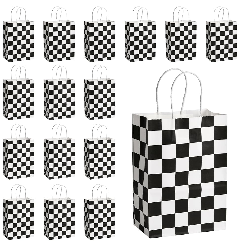 Bolsas de papel a cuadros de 16 pulgadas rectangulares en blanco y negro
