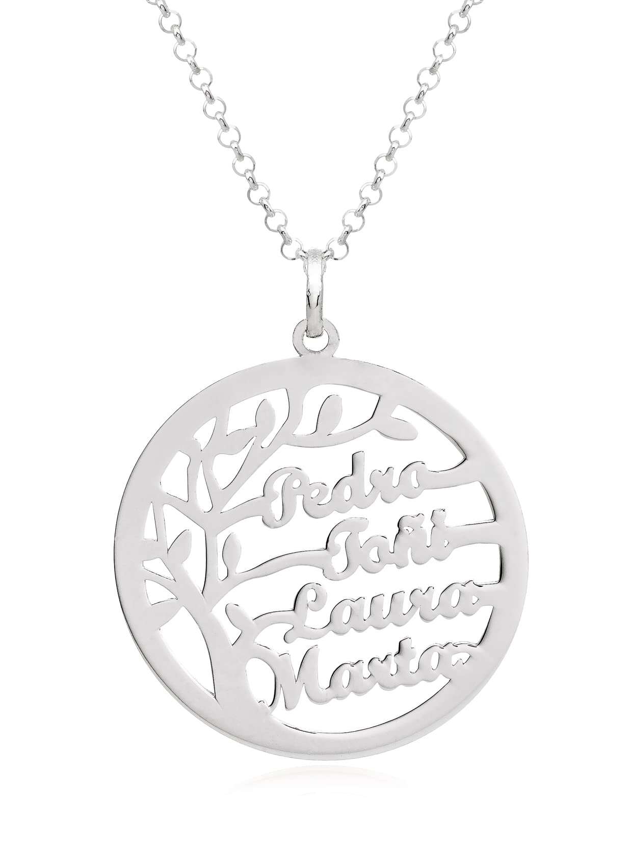 Collar Árbol de la Vida Personalizado con Nombres para Mujer. Colgante de Plata de Ley ideal para Regalos Originales de Madres y Abuelas. Graba de 1 a 4 Nombres. Cadena 40cm+5cm alargador