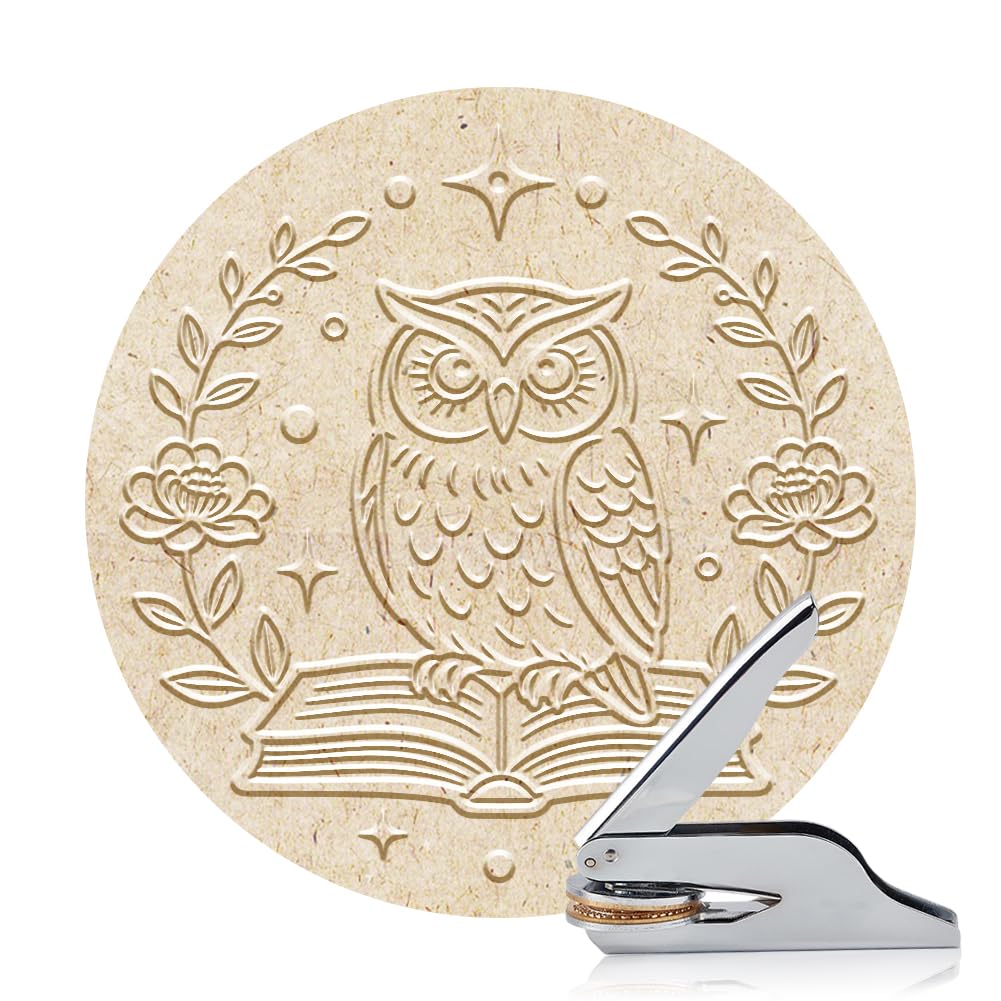 ANATTASOUL Book Embosser Personalized Owl and Book Pattern Book Stamp, Durable Library Stamp with Handle Set for Paper, Books, Envelopes, Invitation, Certificate, Gifts
