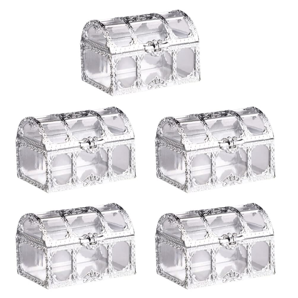 Amosfun Treasure Chest Candy Boxes Silver: Wedding Favor Boxes Clear Jars Gift Storage Boxes 5pcs for Baby Shower Birthday Party Ornament Container