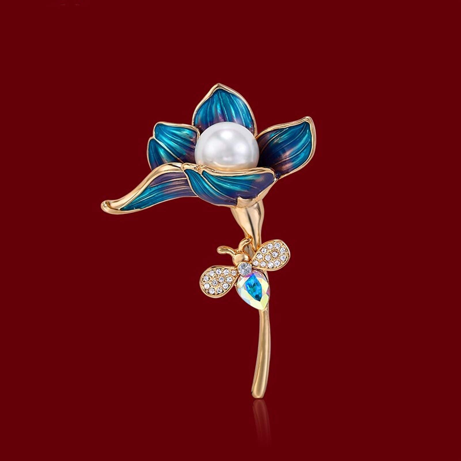 Broche Broche de Mujer 18k Chapado en Oro Esmalte de Flores Brooch Pins Elegant Ladies Accesorios de corsares Abrigo Coat Cheongsam (Peacock Azul) broches