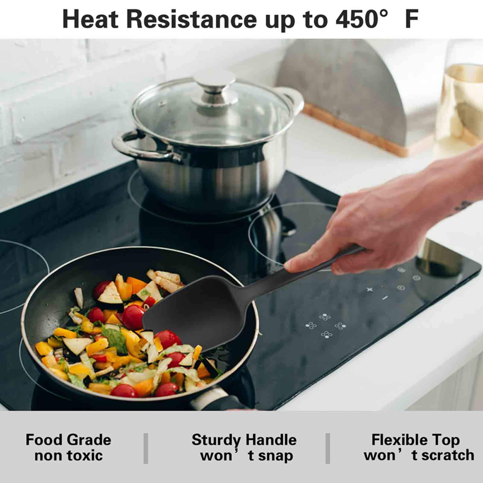 TeamFar Silicone Spatula, 7 PCS Rubber Spatulas Heat Resistant Kitchen Utensils Set for Baking Cooking Mixing, Fit Nonstick Cookware, Healthy & Non Toxic, Sturdy & One Piece, Dishwasher Safe - Black