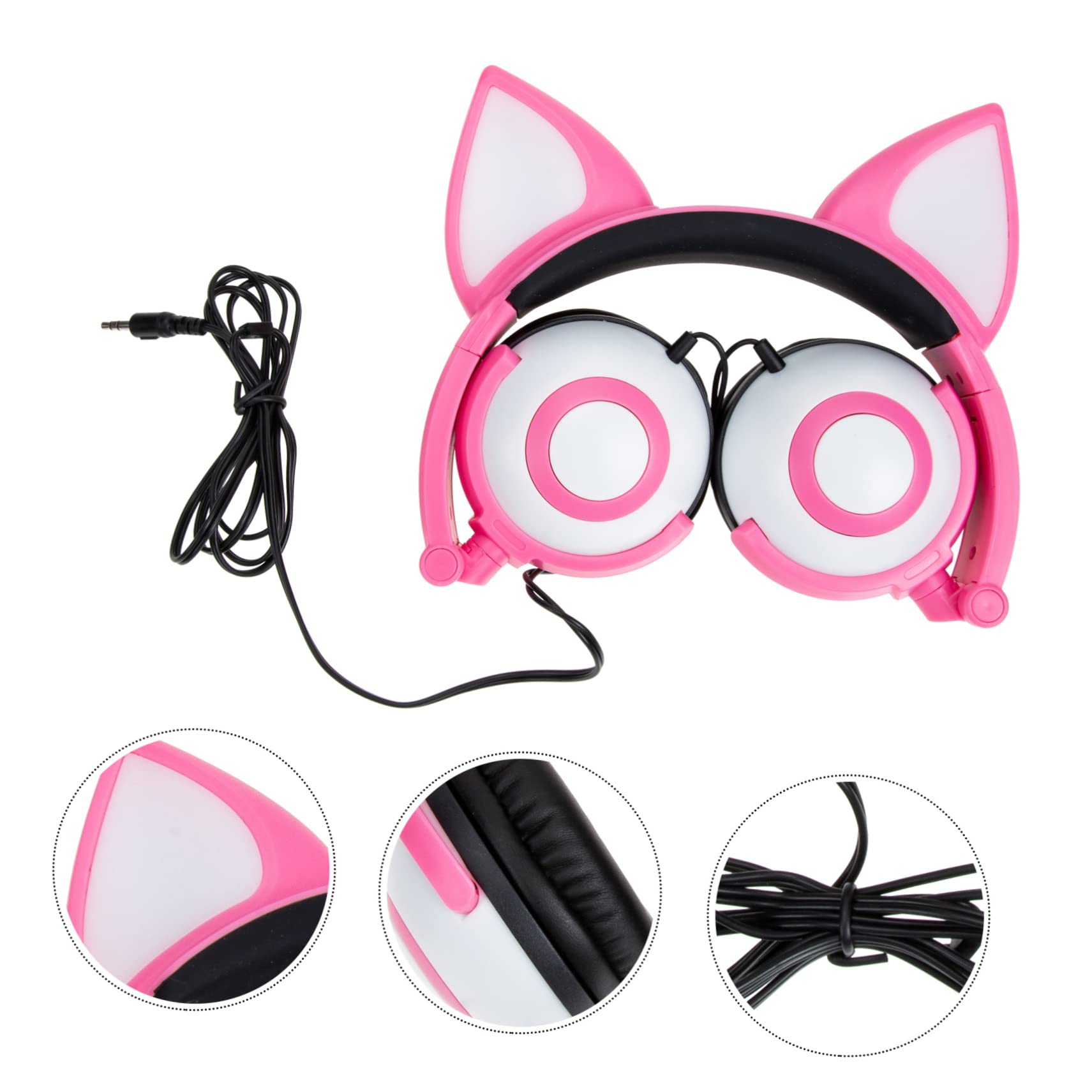 HOMSFOU Cuffie per Bambini Orecchie di Gatto Rosa, Pvc, 40mm | Spinotto Dritto 3, 5mm, Capacità 180mah, Design All-wrapped Accessorio Batteria a Bottone