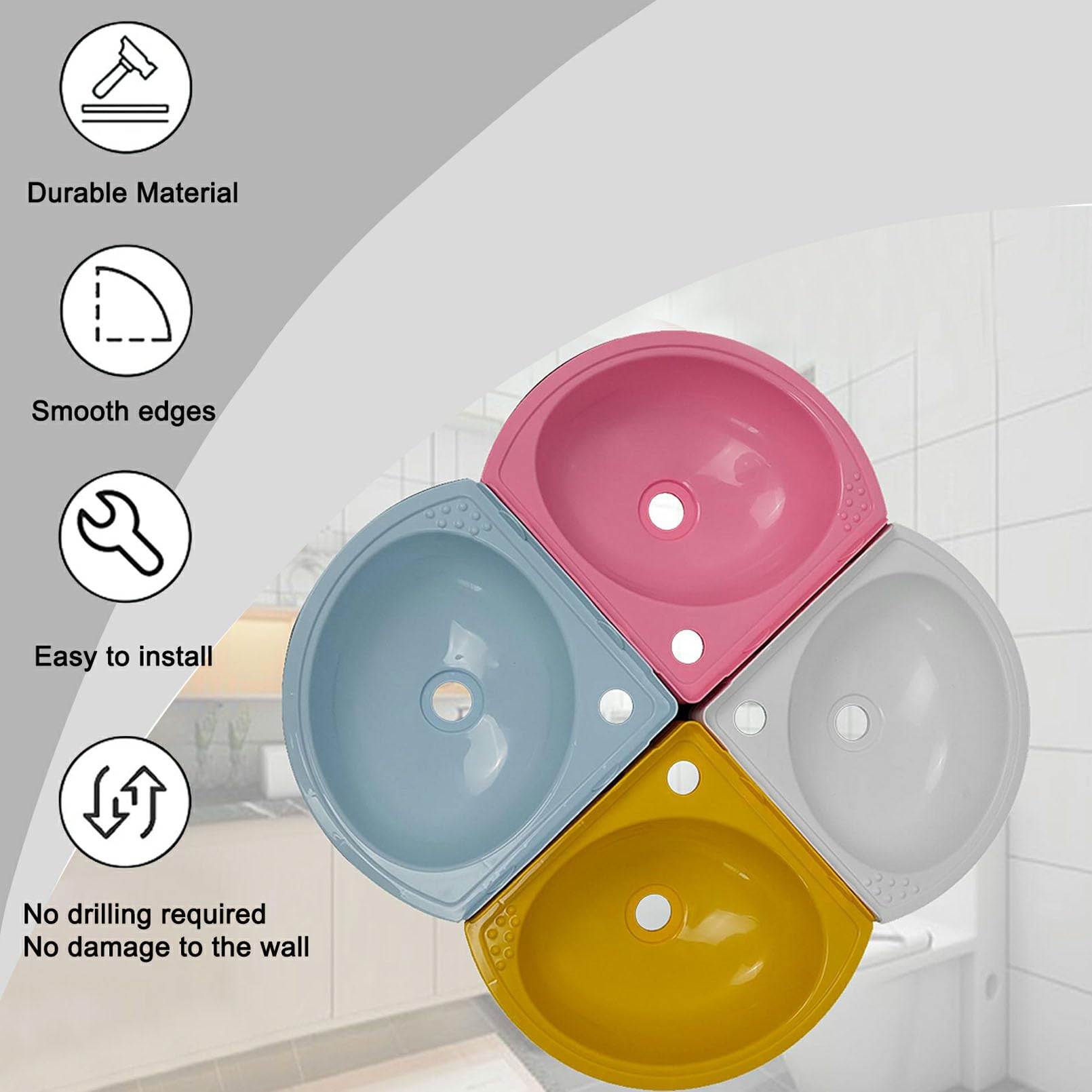 Éviers D'angle en Plastique Lavabos Mural Triangulaire de salle de bain,Petit Lave-Main pour L'intérieur et à L'extérieur avec Robinet et Kit de Drainage,Mini lavabo de camping-car